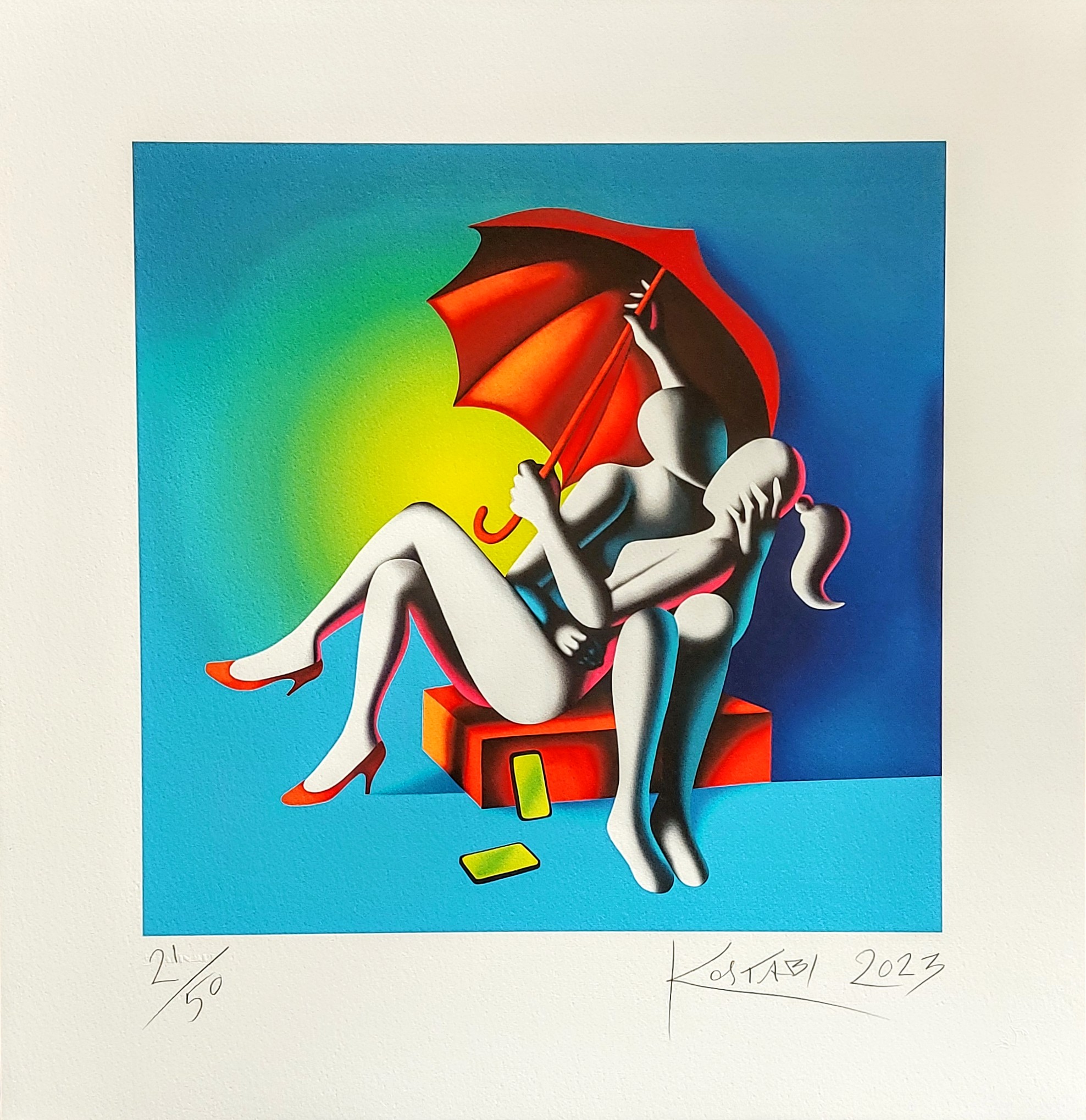 Liberi dal mondo virtuale Mark Kostabi 68x70 cm