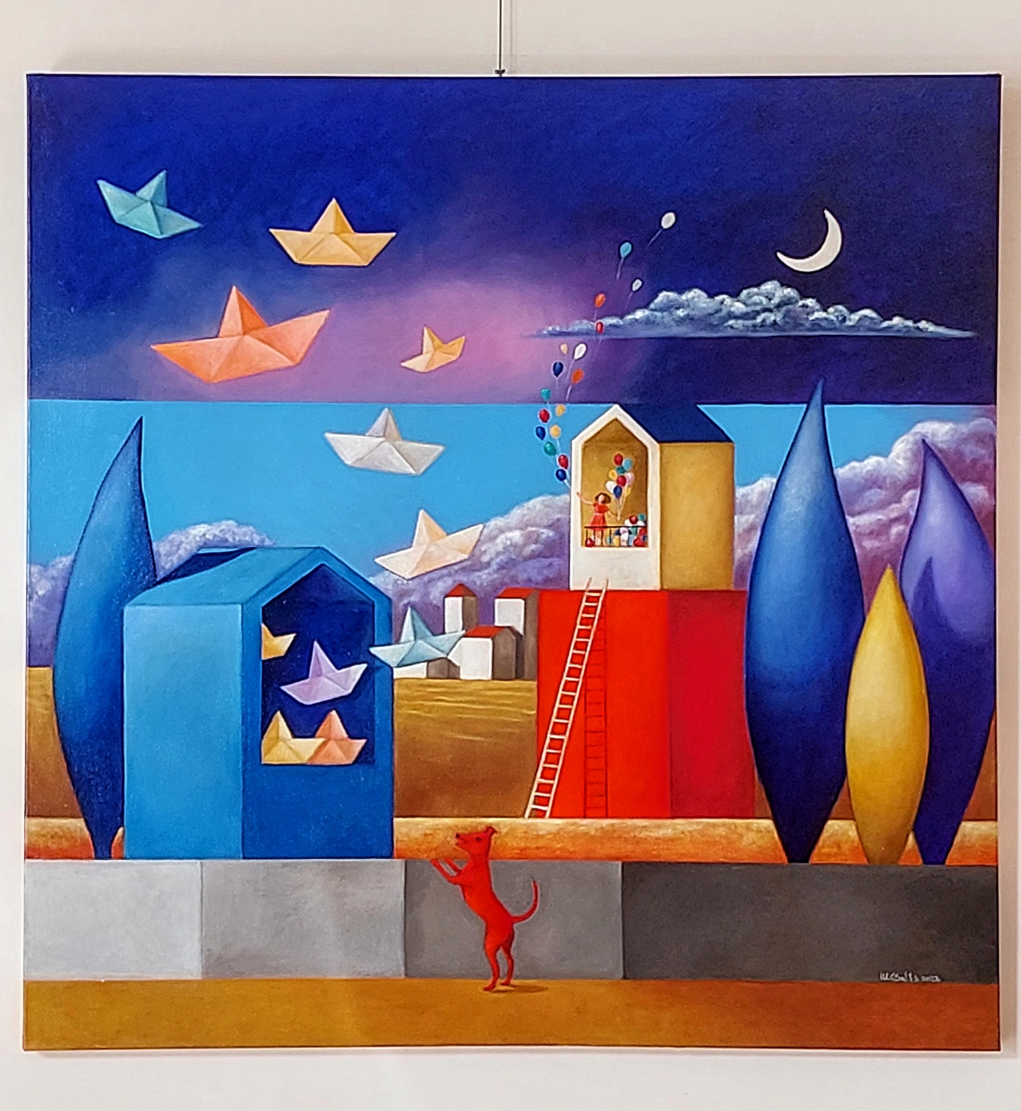 Volare via olio su tela Carmen Salis 90x90 cm