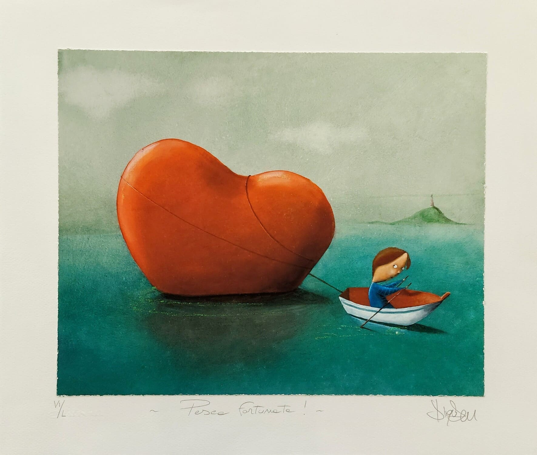 Diego Santini fine art giclèe cm 38x41 Pesca fortunata